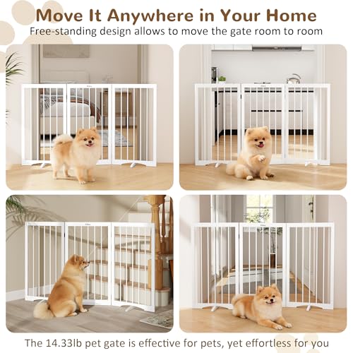 32" Extra Tall Free Standing Dog Gate Indoor (White / 3-Panel, 32"Tall)