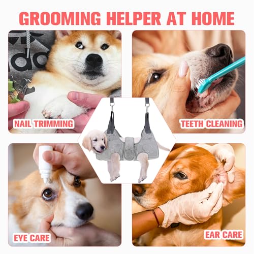 Dog Grooming Hammock Harness for Dogs & Cats with Pet Nail Clipper Trimmer (S / Grey 1)