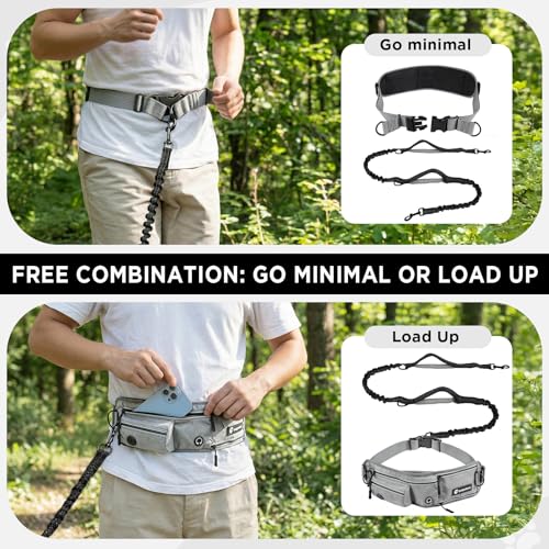 Hands Free Dog Leash with Waist Pack Bungee for Running Gray (Gray)