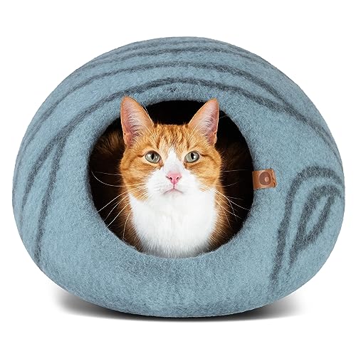 Cat Cave Merino Wool Bed for Indoor Cats (Aquamarine / Large)