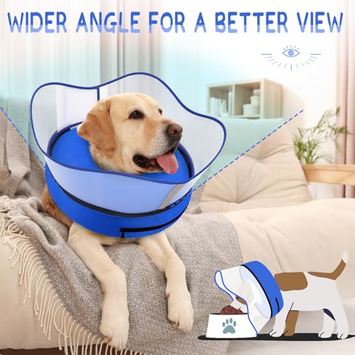 Raised Inflatable Dog Cone Collar to Stop Licking (Solid Blue / L(Neck 12"-16"))
