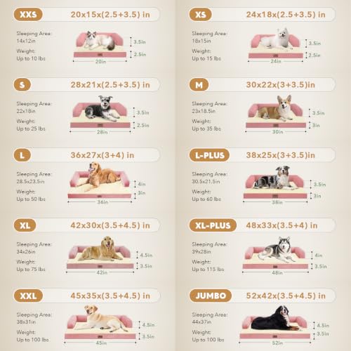 Orthopedic Waterproof Jumbo Dog Bed with Bolster for Extra Large Dogs (53.0"L x 42.0"W x 8.0"Th / Pink)