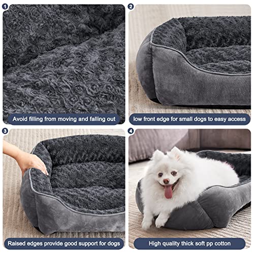 Rectangle Dog Bed for Large Medium Small Dogs (Dark Grey / S(20"x 19"x 6"))
