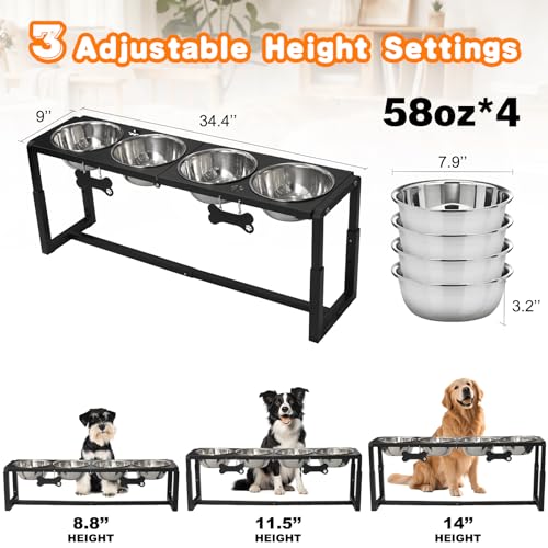 Metal Elevated Dog Bowls for Medium (Black-58oz x 4 / Height: 8.8-14")
