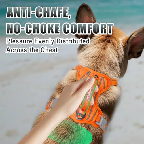 No Pull Dog Harness Large Reflective Dog Harness with Front Clip and Easy Control Handle for Walking Training Running with ID tag Pocket (Orange / Small)