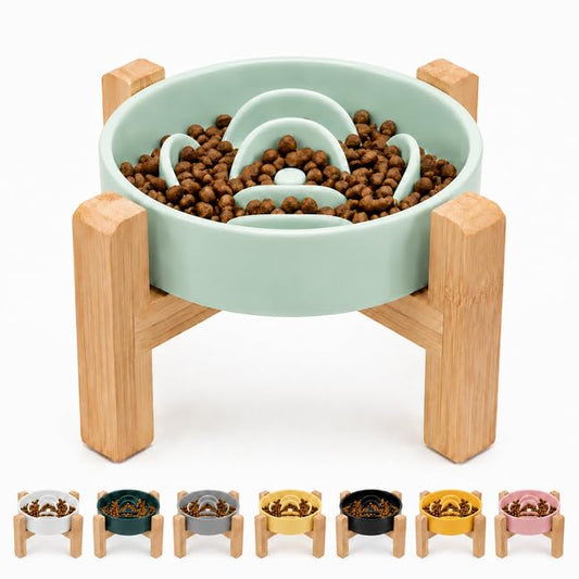 Elevated Slow Feeder Ceramic Dog Bowls 8.26in (Light Blue / 8.26in)