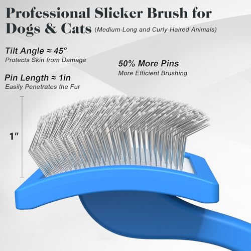 2PCS Slicker Brush for Dogs & Pet Comb (Blue / Gentle Large)