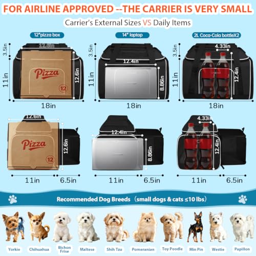 Top & Side Expandable Small Pet Carrier with Wheels Airline Approved (Black with wheels / 18.0"L x 11.0"W x 11.0"H)