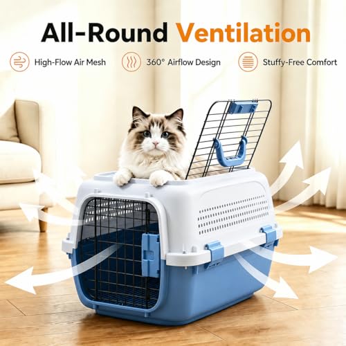 23" Airline Approved Cat Carrier Hard Shell (Blue / 22.8"L x 14.6"W x 13.4"H)