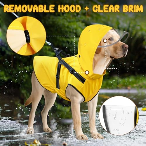 Dog Raincoat Dog Rain Jacket with Reflective Harness & Removable Hood (XX-Large)