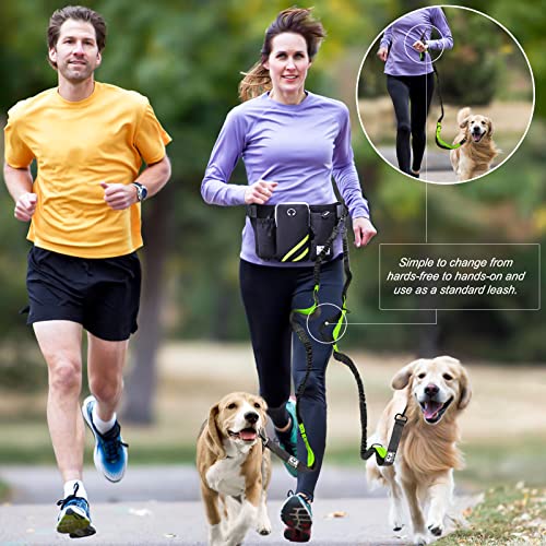 Retractable Hands Free Dog Leash with Dual Bungees for 2 Dogs (Green/Black)