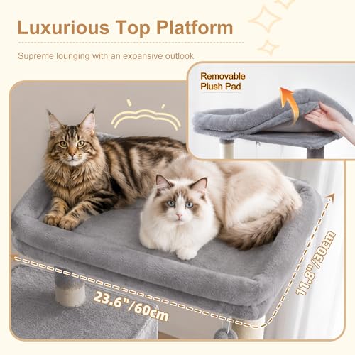 68.1" Cat Tree with Oversized Top Platform & Wide Base HCT059W (Light Gray / 68.1 inch)