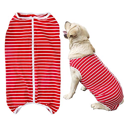 Dog’s Recovery Suit Post Surgery Shirt for Female Male Dog (5xl / red white stripe)