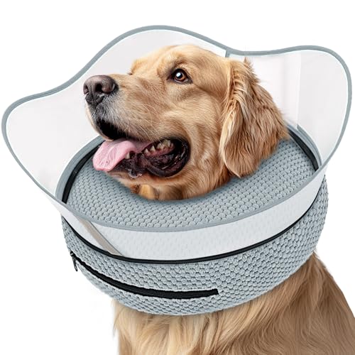Raised Inflatable Dog Cone Alternative Collars for After Surgery (Grey / S(Neck 7"-9.5"))