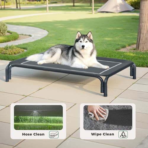 Elevated Dog Bed Raised Outdoor Dog Cot for Large Dogs (L-43.3"L×31.9"W×7.9"Th / Black)