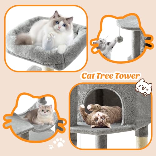 44 Inch Small Cat Tree Tower for Indoor Cats and Kittens (Light Grey / 44IN)