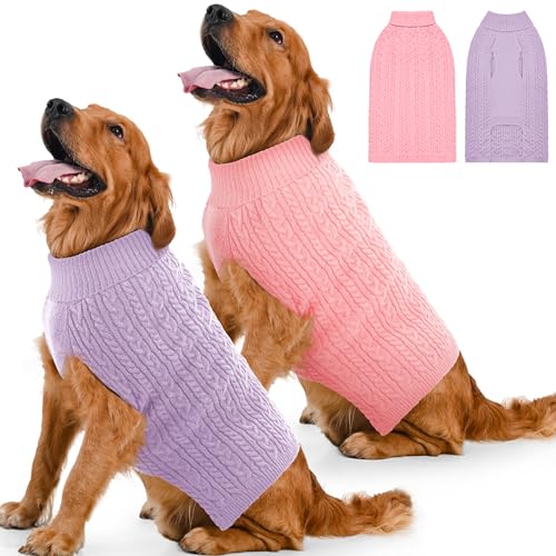 Dog Sweater 2 Pack for Large Dogs (Pink & Purple / X-Large)