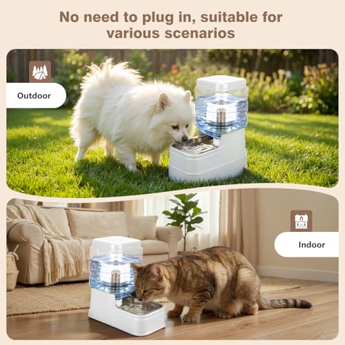 1.6 Gallon Pet Automatic Dog Water Dispenser Cat Gravity Waterer Feeder with Stainless Steel Bowl 8L Large Capacity Puppy Feeding Raised Bowls with Filter (White / 6L(1.6 Gallon))