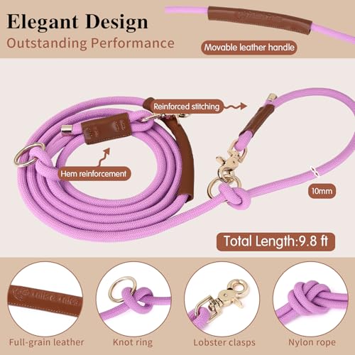 Hands Free Multifunctional Dog Leash for 1 or 2 Dogs (Opera Mauve)