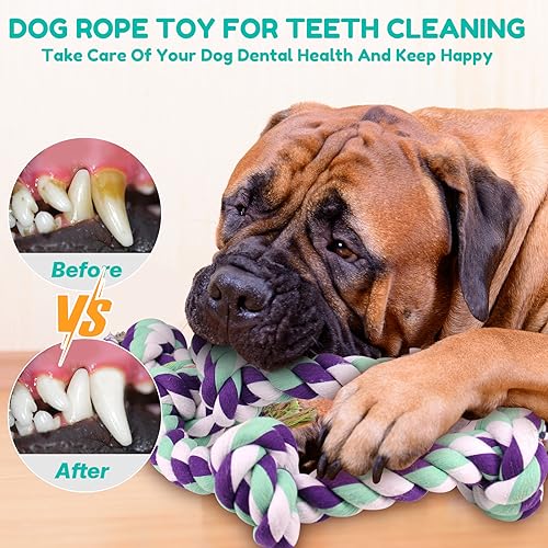 Dog Rope Toy 42In 6 Knots Indestructible Natural Cotton (Blue)