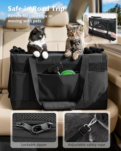 Cat Carrier Soft Double Pet Crate for 2 Cats Travel (Dark Gray)