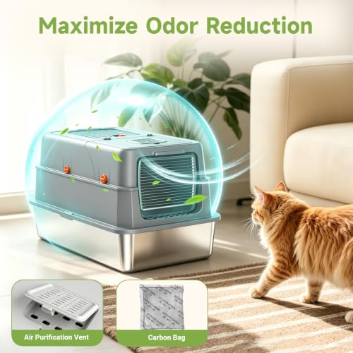 Enclosed Stainless Steel Litter Box (Grey)