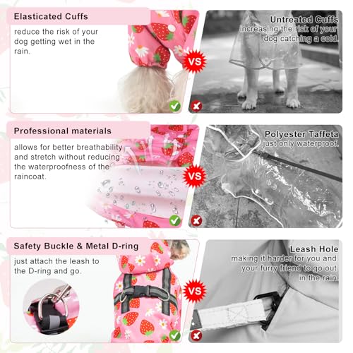 Dog Raincoats for Medium Dogs (Strawberry Pink / M(Back 15", Chest 22.5", Neck 16"))