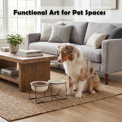 Ceramic Elevated Dog Bowl Set (Beige / XL × 2)