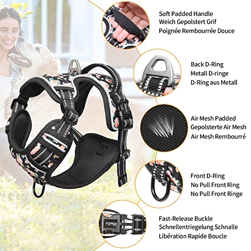 Dog Harness Harness for Small Dogs No Pull Dog Vest Harness for Small Dog with Soft Padded Handle Reflective for Outdoor Training (S / Flower-Black)