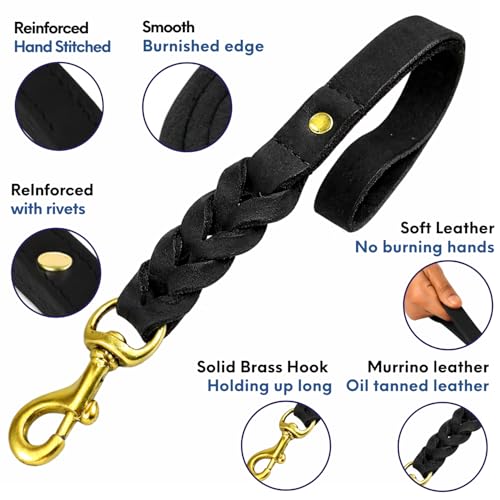 Leather 15 Inch Dog Leash Black (Black / 1 FT)