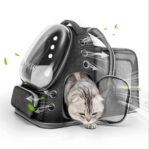 Expandable Cat Backpack Large Space Cat Bubble Backpack Carrier (Square Expandable- Black)