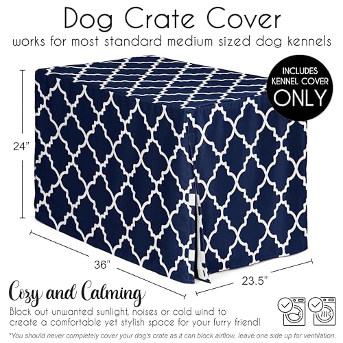 36in. Medium Dog Crate Cover (Navy and White Trellis / 36.0"L x 23.5"W x 24.0"H)