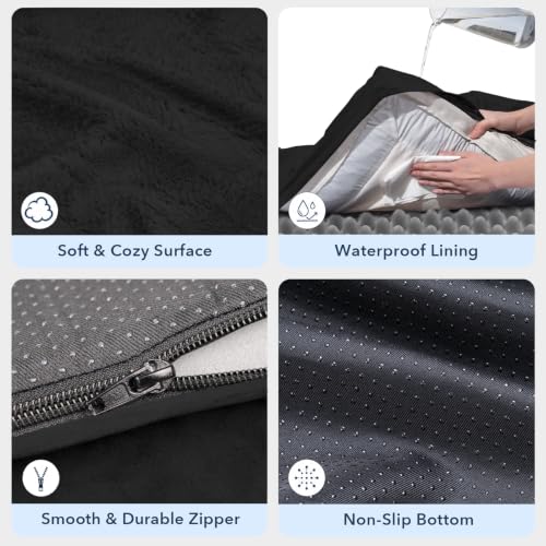 Jumbo Waterproof Dog Bed for Extra Large Size Dogs with Bolster (Black / 53.0"L x 42.0"W x 8.25"Th)