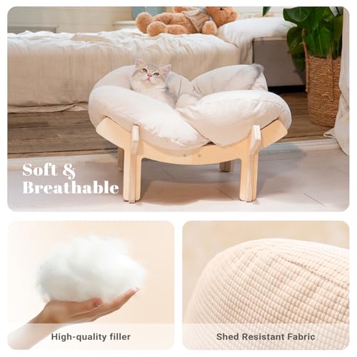 Elevated Cat Bed for Indoor Cats Couch Sofa Flower (White)