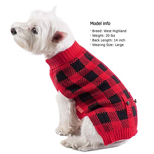 Christmas Dog Sweaters Buffalo Check with Leash Hole Turtleneck Dogs Cable Knit Cat Sweater Small Dogs Pullover Dog Christmas Outfit for Cold Weather (Small (4-7lbs) / 4# Christmas Red)