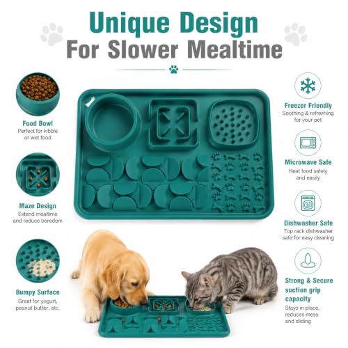 Silicone Dog Slow Feeder Lick Mat with Suction Cups (dark green)