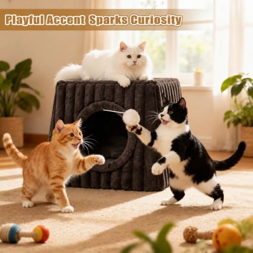 Cat Cave Bed 15.74"x15.74"x13.38" Large with Balls (Coffee / Large)