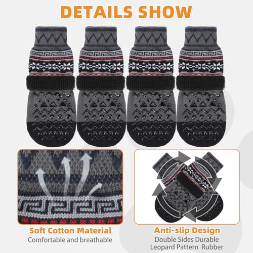 Dog Socks to Prevent Licking Paws for Hardwood Floors Anti Slip (Grey Ornamentation / Small/Medium (4 Pack))