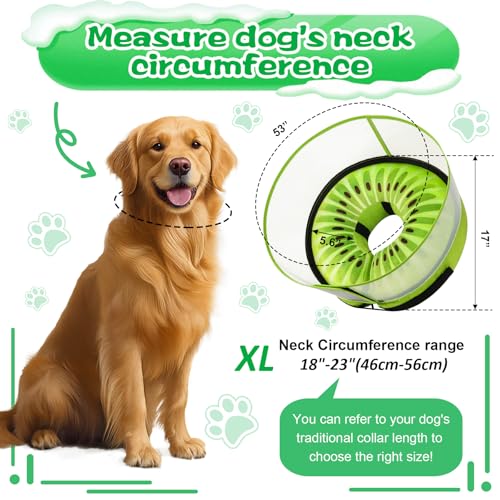Inflatable Dog Cone Collar with Detachable Enhanced Anti (Kiwi / XL（neck 18"-23"）)
