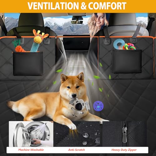 Hard Bottom Dog Car Seat Cover for Back Seat (L - For Cars/ Mid-Size SUV/ Small Truck / Orange)
