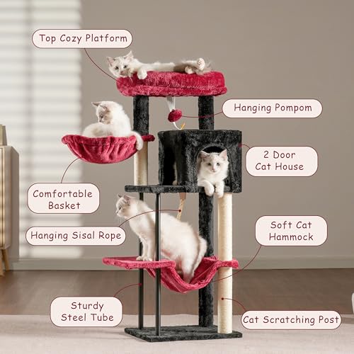 Cat Tree 43.3'' Cat Tower with Hammock for KittensGCT004SBR (43.3 inches / Black and red)