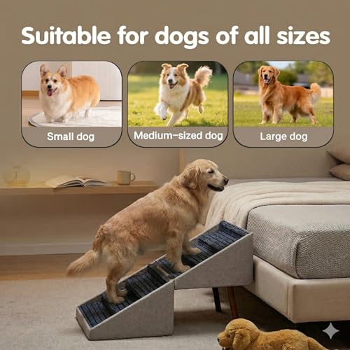 XXL 2-in-1 Ottoman Dog Stairs for Large Dogs,21.6 Inch Foldable (Beige H 21.6")
