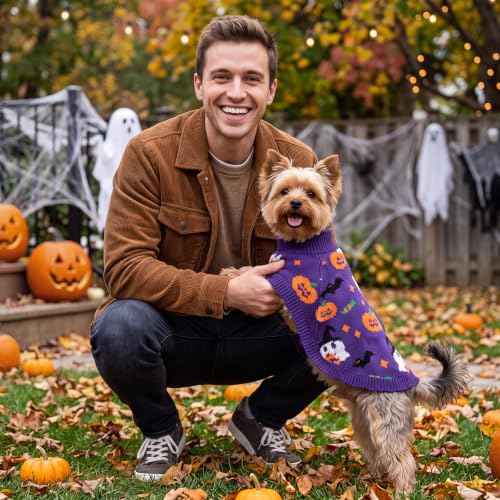 Dog Halloween Sweater Cloak (Small(Back Length 10") / Halloween Purple)