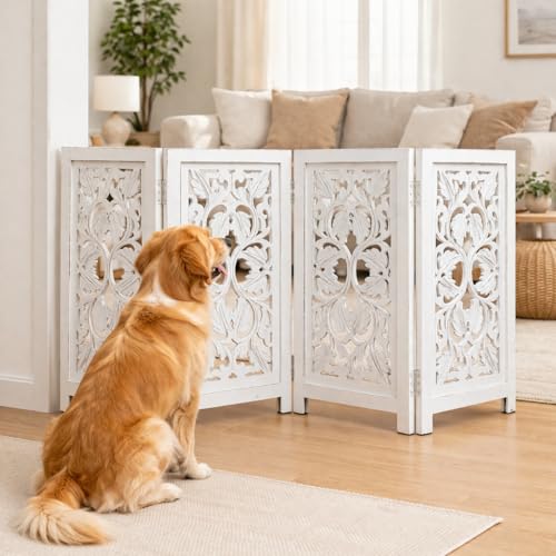 Free Standing Dog Gate (White / 56"x28" Leaf 4 Panels)