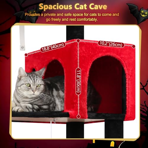 Gothic Cat Tree Tower with Scratching Post for Indoor Cats (Red Black / L)