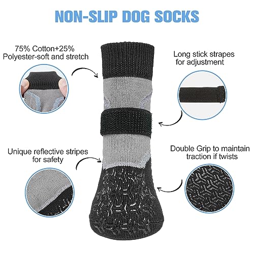 Dog Socks to Prevent Licking Paws for Hot (Reflective Black / S(Pack of 4))