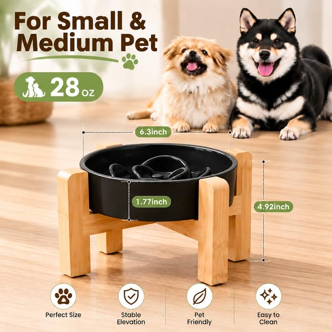 8.66 in Dog Bowl Ceramic Slow Feeder for Medium Large Dogs (Black / 8.26in)