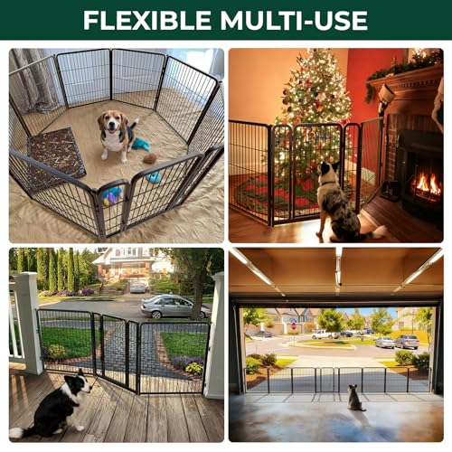 Dog Gate Extra Wide Adjustable for Openings Up to 165" (Black / Up to 165" W【5 Panels + 1 Door】 / 32"H)