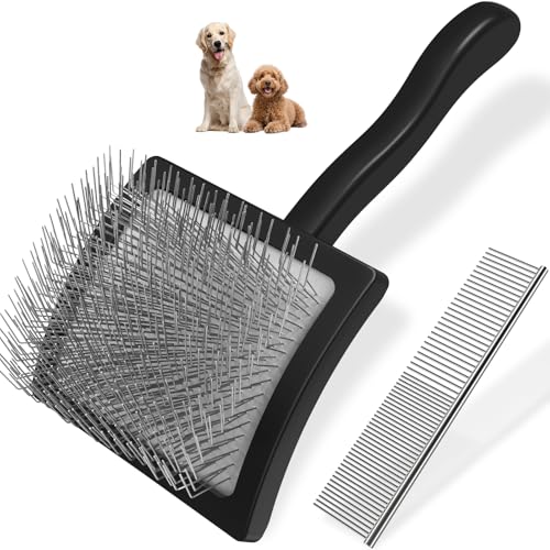 2PCS Slicker Brush for Dogs & Pet Comb (Black / Large)