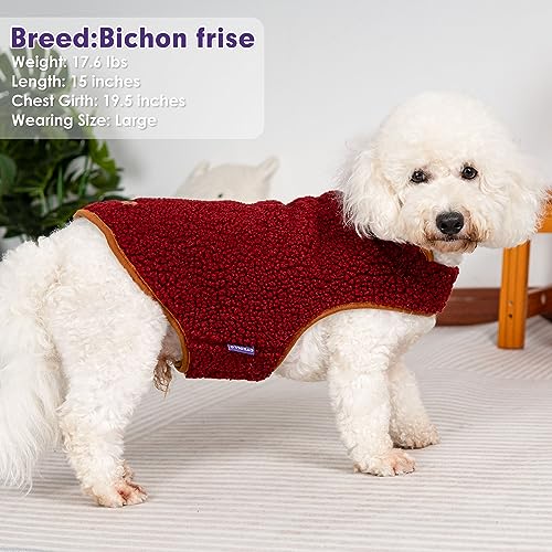 Sherpa Dog Coat Reversible Dog Jackets for Small Dogs (Large (16-21lbs) / Burgundy)